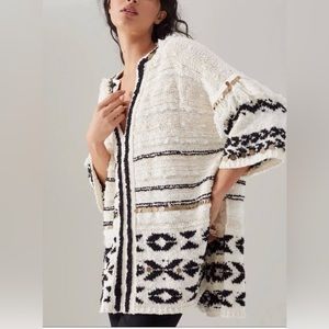Anthropologie Ivory Margot Fringe Bohemian Sweater